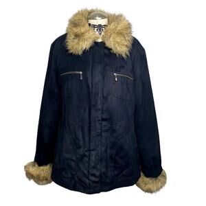 Bromley Faux Fur Lined Insulated Cozy Winter Zipper Pocket Coat Size Large